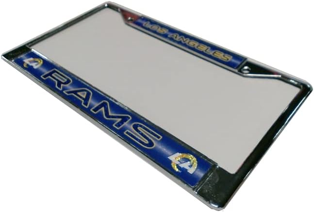 NFL Rico Industries Bling Chrome License Plate Frame with Glitter Accent, Los Angeles Rams,Team Color,6 x 12.25-inches