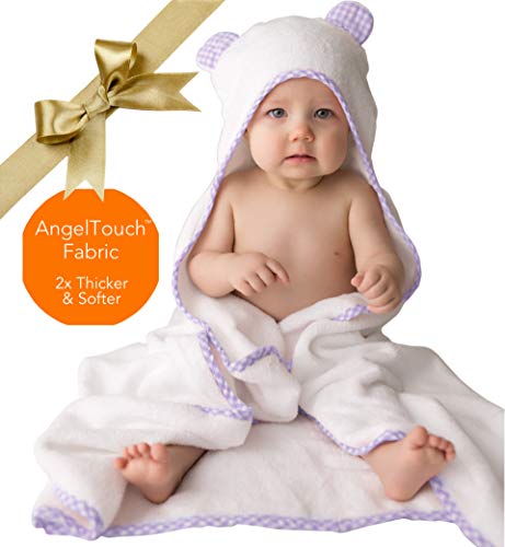 Image of Channing & Yates Premium Boutique Baby Towels for Girls - Hooded Girl Towel & Washcloth Set - Organic Viscose Made from Bamboo Baby Towels with Hood - Baby Girl Bath Towels (Purple)