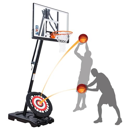 IE Sports Basketball Hoop Outdoor - Basketball Goals Outdoor Adjustable 10ft with Handle Lift - Portable Basketball Hoop 10ft for Ages 8 and Up - 54 Inch Impact Backboard and Basketball Rebounder