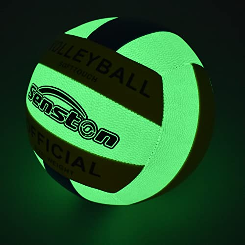 Senston Glow In The Dark Volleyball Size 5, Glowing Leather Volleyball -Gift For Kids, Men, Women Indoor Outdoor Night Volleyball With Pump #TOP4