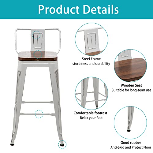Shineboom Bar Stool Metal Bar Stools Set Of 4 Industrial Counter Height Bar Stools White, Distressed Swivel Bar Stools With Back And Wooden Seat 26" Bar Stools Counter Height #TOP6