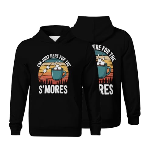 Kids I'm Just Here For The Smores Funny Camping S'Mores Boys Girls Lightweight Kangaroo Pocket Fleece Hoodies
