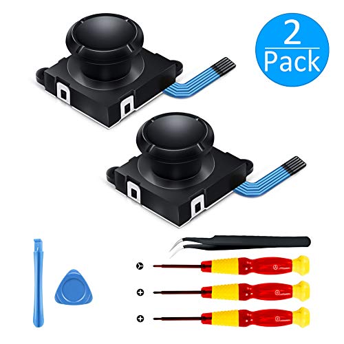[New Version] 2 Pack 3D Replacement Joystick Analog Thumb Stick for Nintendo Switch Joy-Con Controller - Include Tri-Wing & Screwdriver Tool