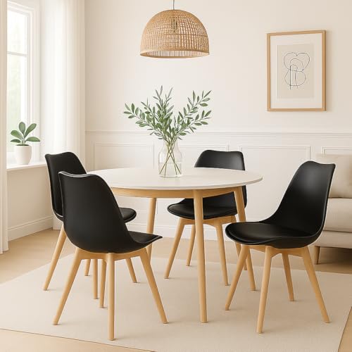 Miniatura 2 de T-Lovendo Pack De 4 Sillas Comedor Nórdico, Sillas De Cocina Nórdicas Con Patas De Madera Maciza De Haya Y Asiento Acolchado Y Tapizado, Respaldo Ergonómico