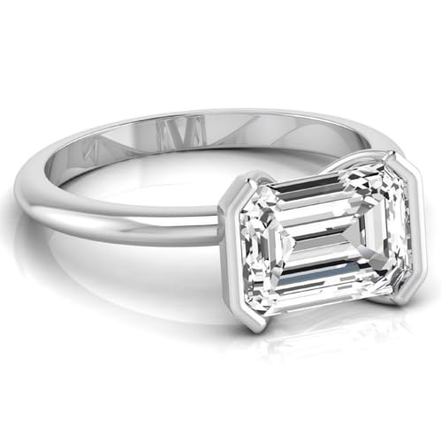 IGI Certified 3 Carat Emerald Lab Grown Diamond (G, VS1) 14K Gold Womens Half Bezel Set Solitaire Engagement Ring3