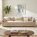 SoarFlash Modular 112.6' Sofa with Storage, 3-seat Deep Seat Cloud Couch, Hidden Storage Drawers, Chenille Upholstered Sectional Sofa for Living Room,Tan