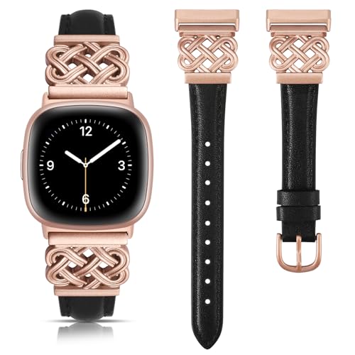 TOYOUTHS Slim Leather Band Compatible with Fitbit Versa 4 3/Fitbit Sense 2 1 Band Women, Celtic Dressy Thin Fashion Designer Premium Leather Strap for Versa 3 4 Sense 2 Smartwatch