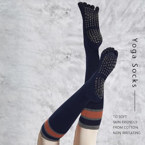 Image of Benefeet Sox Womens Knee High Toe Socks Non Slip Long Toe Socks Unisex Five Finger Socks Knee High Yoga Socks with Grips
