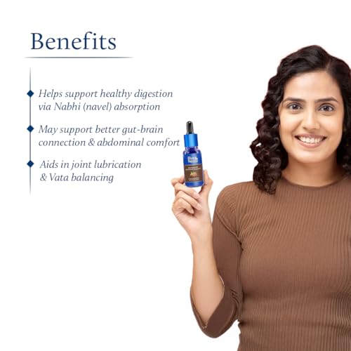 Image of Blue Nectar Nabhi Oil with Ghee & Almond | Nabhya Dhara Belly Button Oil for Digestion & Joint Support | Authentic Ayurvedic Care for Knee, Back, & Body Ache | 21 Herbs | 10 ml