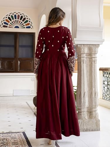 Image of TRENDMALLS Women's Silk Blend Embroidery Sequence Work Anarkali Kurta Pant Set with Dupatta For Women