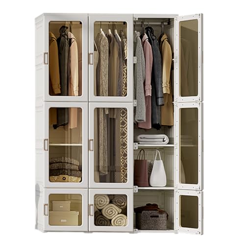 Image of ANTBOX Foldable Plastic Wardrobe Organizer | Collapsible Wardrobe for Clothes with 9 Doors, 5 Compartments, and 3 Hanger Rod |Portable Wardrobe, Foldable Almirah, Plastic Cupboard
