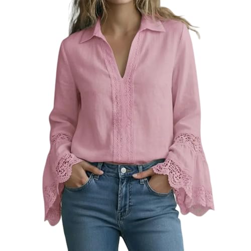 Chemisier d'été en coton et lin vintage pour femme avec col en V