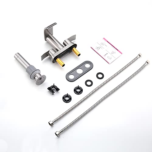 Waterfall Bathroom Sink Faucet Brushed Nickel, Two Handles Bathroom Faucet With Metal Pop Up Sink Drain Stopper, Two Holes Or 3 Holes Bathroom Basin Lavatory Mixer Tap With Deck Mount Plate #TOP4