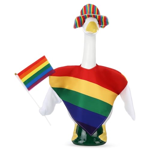 JolliLudo Rainbow Pride Porch Goose Outfit for LGBTQ Pride Month Goose Dress Clothes with Stripes Top Hat and Flag Costume for 23 Gooses Statue Decoration Patio Yard Garden Lawn Outdoor Decors