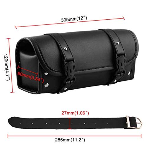 Alforja para motocicleta de cuero sintético (PU), bolsa de herramientas lateral para manillar, resistente al agua, color negro miniatura 3