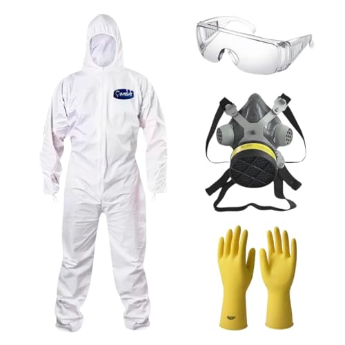 Kit Macacão de Proteção Óculos de Segurança Sobrepor Incolor Máscara Respirador Luva de Proteção Lát