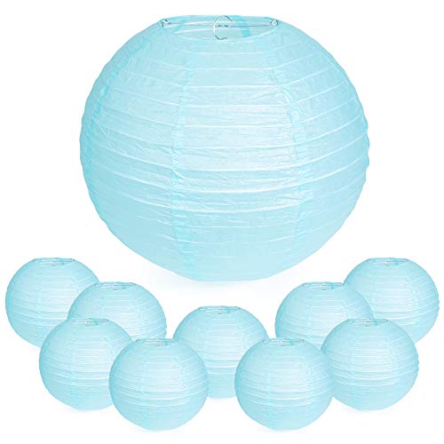 WYZworks Round Paper Lanterns 10 Pack (Light Blue, 10