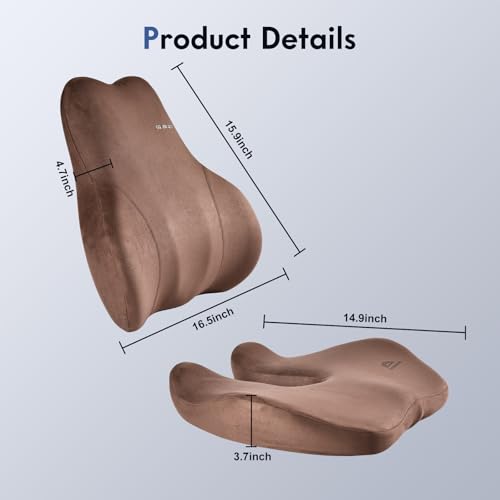 Image of Coverado Memory Foam Car Seat Cushion and Lumbar Support Pillow for Car, Ergonomic Office Chair Cushion for Lower Back Pain Relief, Breathable & Non-Slip for Car, Home, and Office Use, Coffee