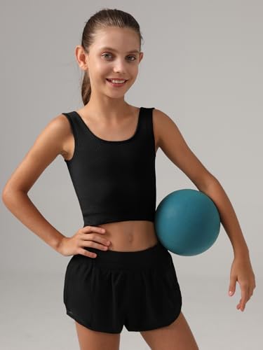 Girls Tank Tops Double Lined Ribbed Knit Crop Tops 2 Pack Basic Sleeveless Athletic Round Neck Dance Top4