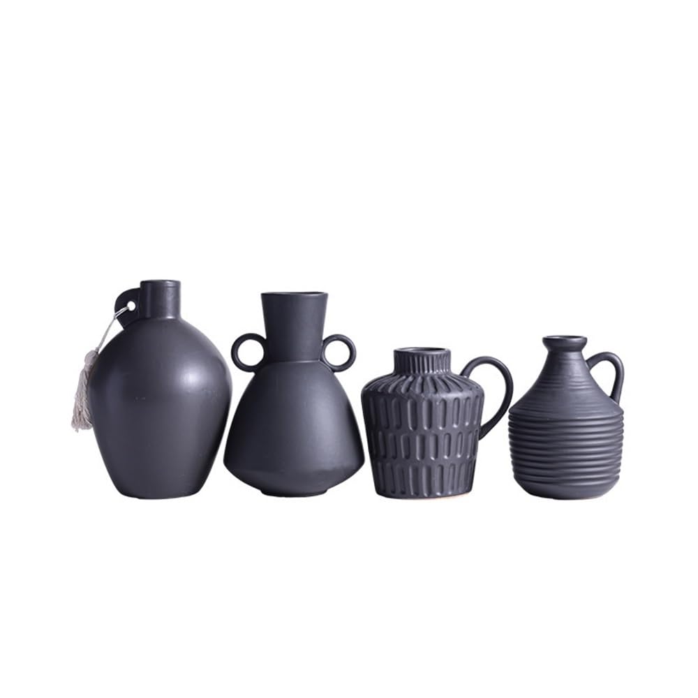 Wazon z kwiatami Czarny podwójny wazon ceramiczny z uchem, sucha kompozycja kwiatowa, dekoracja salonu, hydroponiczne świeże kwiaty Wazony z kwiatami na ozdoby świąteczne