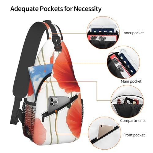 Poppy Flower Multi Functional Adjustable Single Shoulder Crossbody Bag,Casual Chest Bag, Suitable For Daily Travel,Unisex4