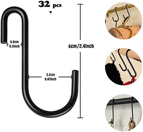 ilauke 32 Pack Heavy Duty S Hooks Black S Shaped Hooks Hanging Hangers Hooks for Kitchen Bedroom and Office