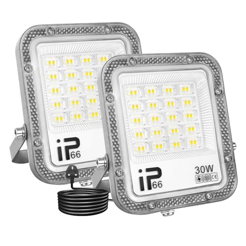 Willpower 2PCS Outdoor LED Floodlights 30W 3000LM, 6000K Cold White, IP66 Waterproof