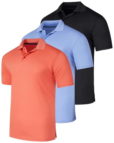 Image of 3 Pack:Mens Quick Dry Fit Polo Shirt Short Sleeve Golf Tennis Clothing Active Wear Athletic Performance Tech Sports Essentials Moisture Wicking Casual Dri-Fit T Shirts Set