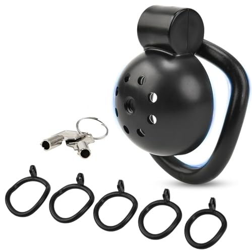 BDSMAGE Cage De Chasteté Petite Cage à Pénis Respirante avec 5 Anneaux Testiculaires de Tailles Différentes Jouets Sexuels de Bondage SM pour Hommes