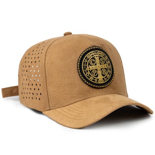 Boné Furadinho Medalha De São Bento Masculino Feminino Em Camurça Cor:Caramelo