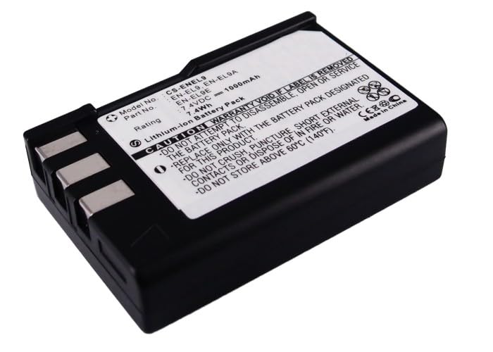 Lynvora Camera Battery EN-EL9 for Nikon DSLR D40 D60 D5000 D3000, 7.4V 1000mAh Li-ion, Black