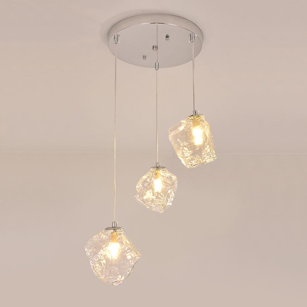Suspension glaçons verre transparent et chrome pour lustre de salon moderne