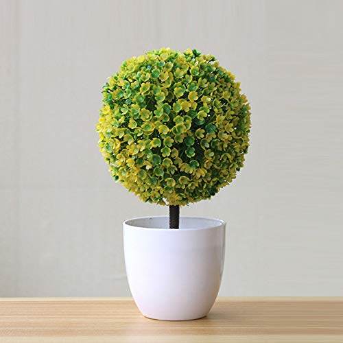 Ornamento artificial em vaso com flor artificial, formato de bola topiária, planta falsa, decoração