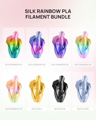 Image of TECBEARS Silk Rainbow PLA+ 3D Printer Filament Bundle for Bambu 3D Printers | Fast Color Change Each 8 Meters, Silky Glossy PLA Plus, 250g Spool, 8 Rolls, 2kg Total, Individually Vacuum Packed