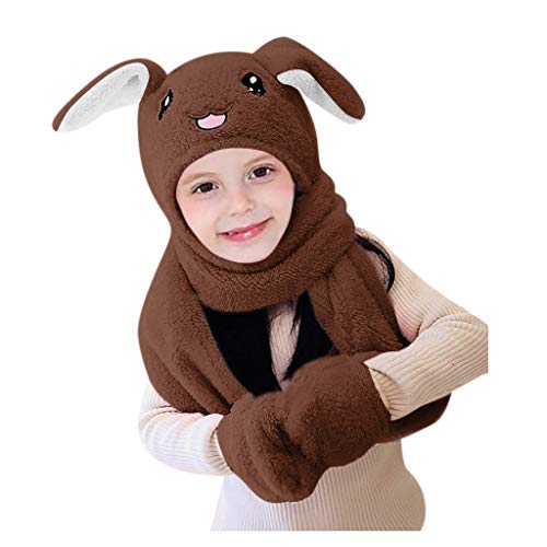 3 in 1 Kids Hat Gloves Scarf Set Thick Winter Warmer Pocket Mitten Headscarf Ear Cuff Costume Cap Toddler Long Fleece Snowboarding Hoodie Solid Knitting Keep Warm Suit Movable Magnet Plush Cap