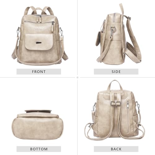 Image of WYFJNX PU Leather Backpack Purse for Women Fashion Multipurpose Design Handbag Ladies Shoulder Bags Travel Backpack Beige