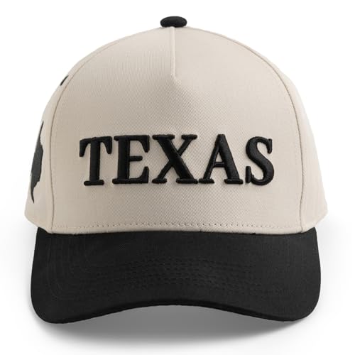 Falidem Unisex Vintage Trucker Hat, Trendy 5-Panel Structured Baseball Cap, Adjustable Snapback Hat Gift for Men Women (Texas/Black)