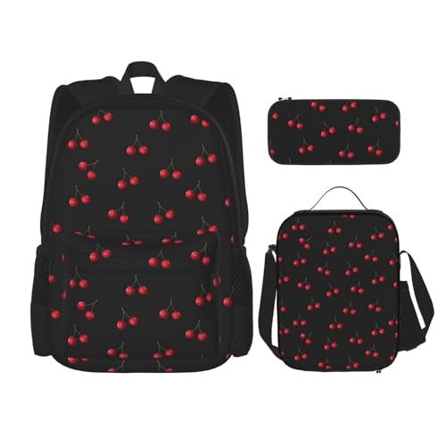 Cherry Black Backpack 3PCS Backpack Set 17 IN Computer backpack Laptop Backpack