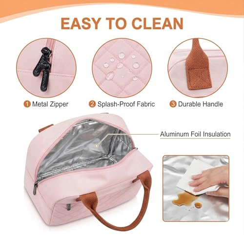 Image of SaleOn 7.5 LTR Thermal Insulated Lunch Bag for Women & Girls | Stylish Tiffin Bag | Big Size Food Carrier Tote for Office, College, School | Pink Travel Lunch Box Pouch with Handle (Pink)