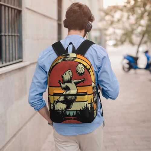 Capybara Playing Volleyball Fashionable Daypack 17 Inches Zippers Backpack Double Shoulder Bag for Women Men4
