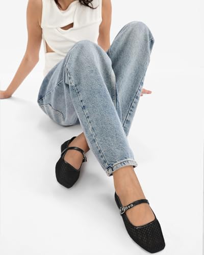 Woven Mesh Ballet Flats for Women Dressy Raffia Mary Jane Flats with Buckle Summer Fishnet Straw Ballerina Flat Shoes2