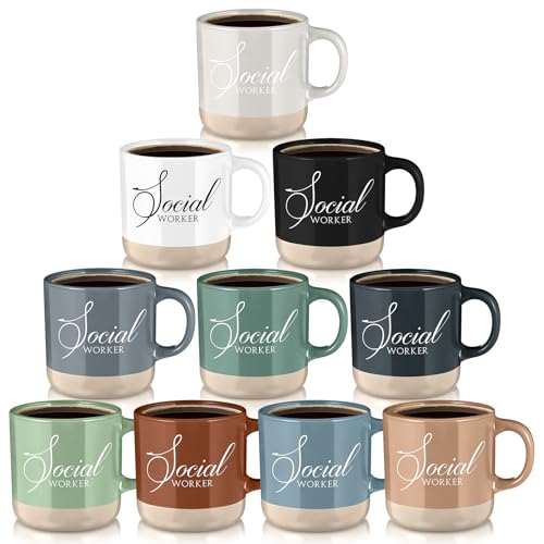 Didaey 10 Pcs Social Worker Appreciation Gifts Bulk 13 oz Ceramic Coffee Mugs Thank You Cups Social Worker Graduation Gift for BSW MSW DSW LCSW Must Haves Office Work, 10 Colors