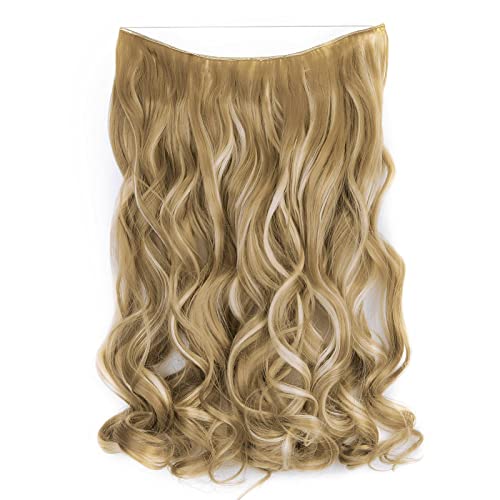 Gairyan 45cm Extensiones Hilo Invisible Pelo Natural Rizado Extensiones de Clip de Pelo Natural Sintético Ondulado Una Pieza Extensiones de Cabello Pelo Clip Largo- Rubio arenoso & Blanqueador rubia
