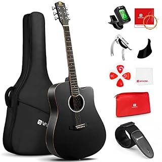 Vangoa 4/4 Guitare Acoustique Adulte Kit de Guitare Folk Country Cutaway Guitar 41 pouces pour Débutant Adulte Adolescent, Dreadnought, Noir - Les Beatles, Paul McCartney, John Lennon, RIngo Starr, George Harrison