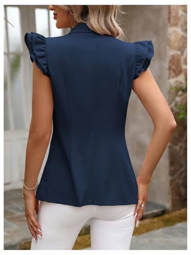 WDIRARA Women's Ruffle Cap Sleeve Blazer Jacket Button Lapel Neck Dressy Waistcoat2
