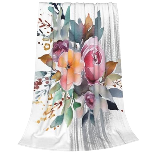 Couverture flanelle microfibre douce légère plaid floral aquarelle - 3