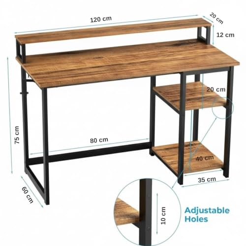 Image of Study Table with Monitor Stand| Small Home Office Desk with Ergonomic Monitor Stand| Reversible Computer Desk| Modern Study Desk| Laptop Desk| Walnut Cream| 120x60x75 CM