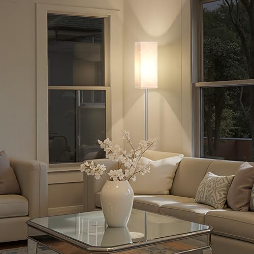 Image of 2Pack Floor Lamp, Pole with Foot Switch, Modern Standing Lamp Lamp, Minimalist Freestanding Lamp (Bulb Not Included), for Living Room, Bedroom Office ETL Listed, Silver and Beige SE07LDP205