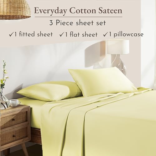 Image of California Design Den Twin XL Bed Sheets Set - Natural 100% Cotton Sheets with 12 inch Pockets, Soft Sateen Weave, Breathable and Durable Bedding Set for Dorm Rooms, College (Butter)