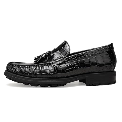 Men's Platform Tassel Loafer, Crocodile Printed Leather Dress Shoes for Mens Business Formal Wedding Porm Party Shoes Casual Slip-On Penny Loafers4